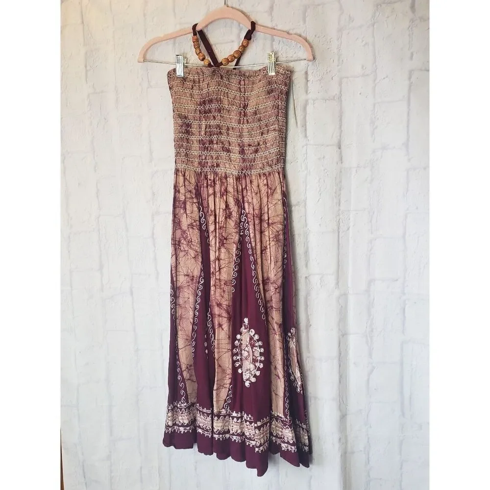 ADVANCE APPARELS Smocked Strapless Festival Peace Sign Dress Medium